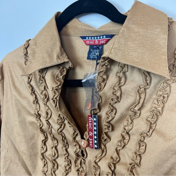 NWT Mac & Jac Ruffle Front Western Button up Blouse - Tan Cowboy style size 10 - Picture 6 of 7